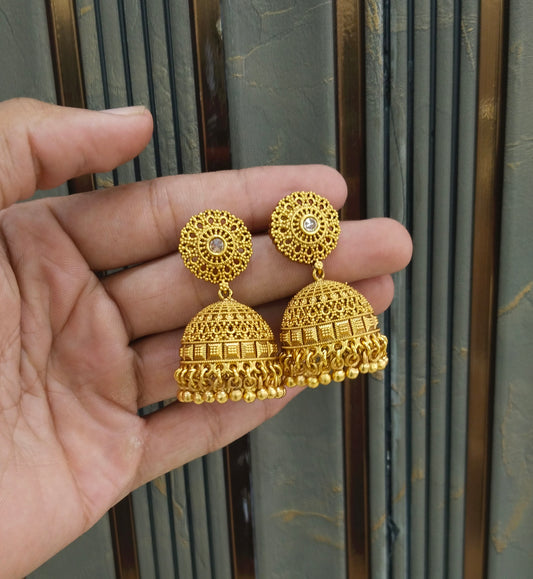 Gold Polki Jhumki Indian Dilnoor Bollywood Earrings