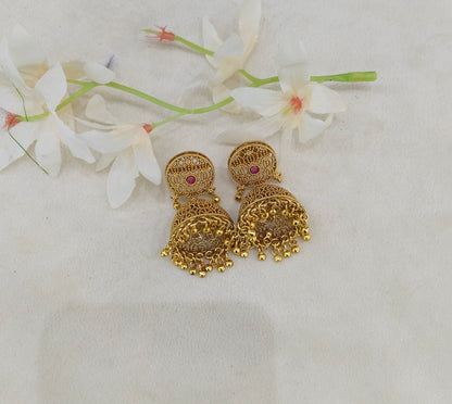 Gold Polki Ruby Jhumki Indian Dilnoor Bollywood Earrings