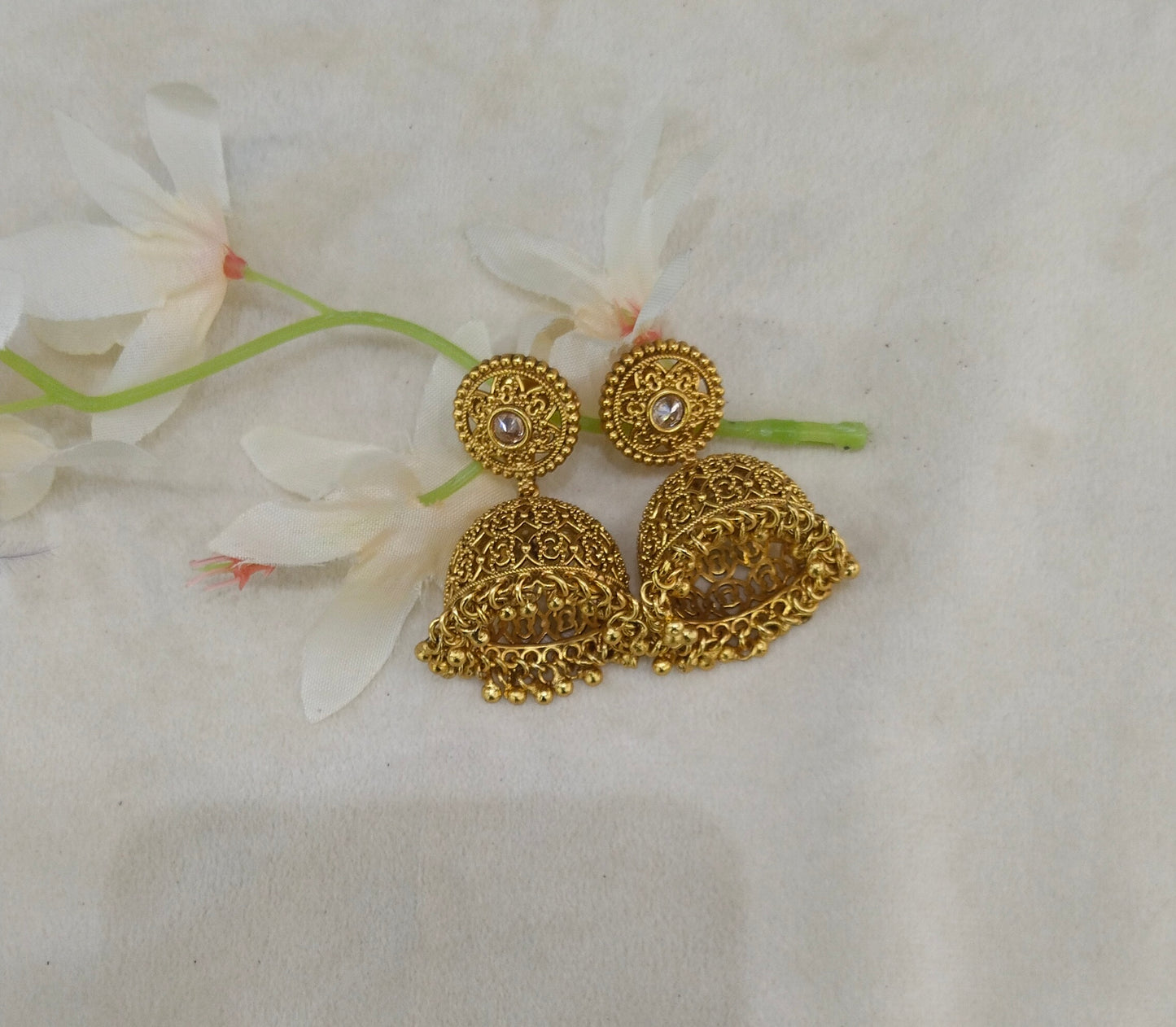 Gold Polki Jhumki Indian Dilnoor Bollywood Earrings
