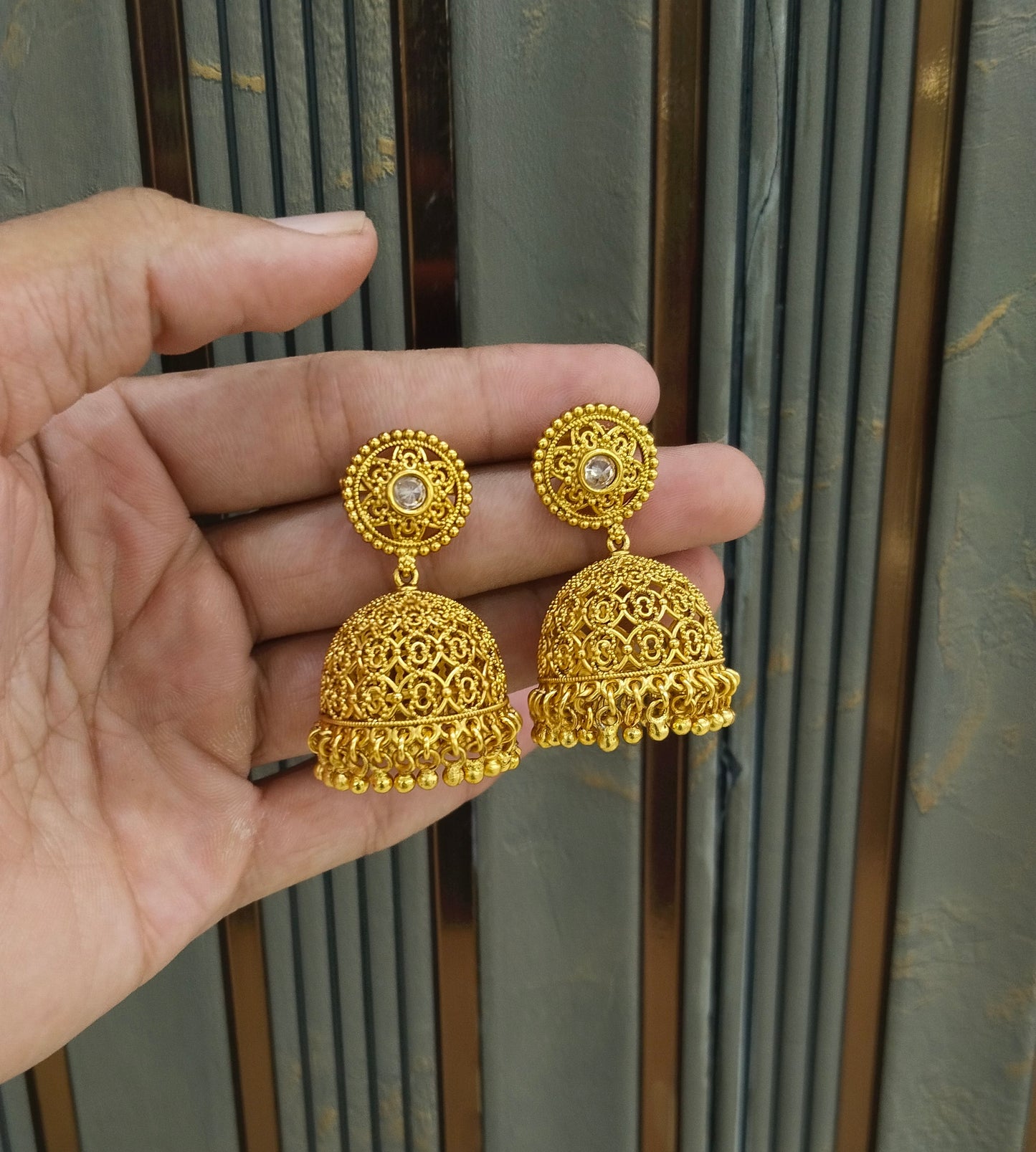 Gold Polki Jhumki Indian Dilnoor Bollywood Earrings