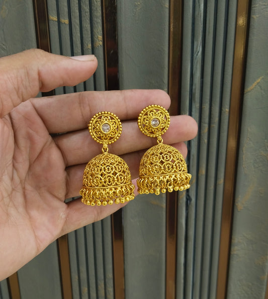 Gold Polki Jhumki Indian Dilnoor Bollywood Earrings