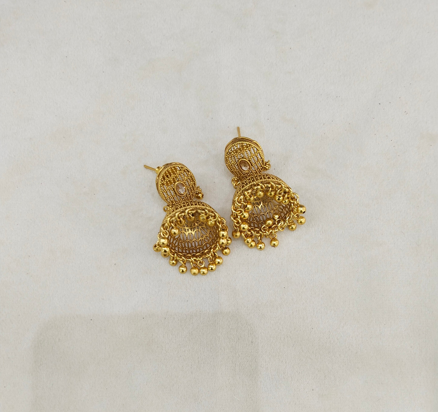 Gold Polki Jhumki Indian Dilnoor Bollywood Earrings