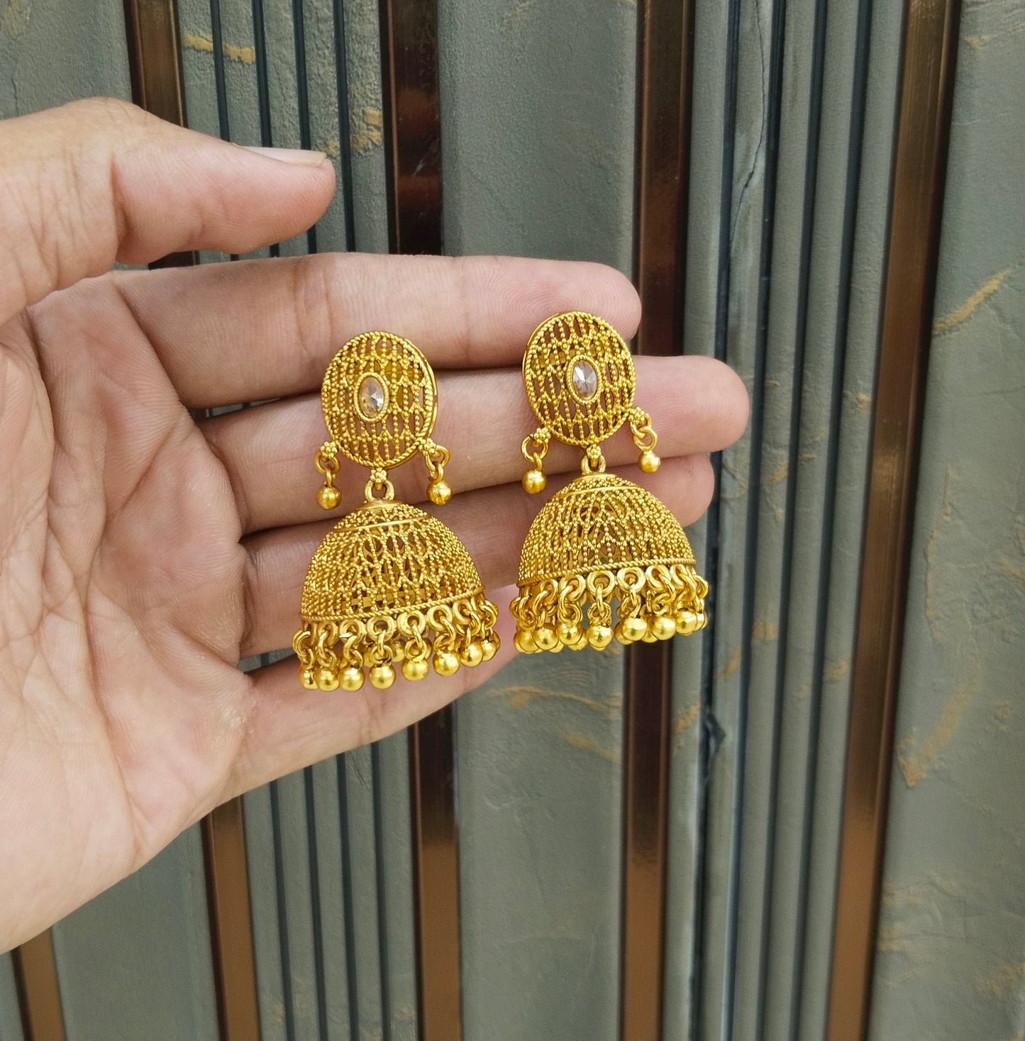 Gold Polki Jhumki Indian Dilnoor Bollywood Earrings