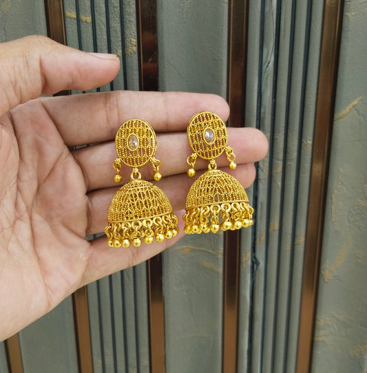 Gold Polki Jhumki Indian Dilnoor Bollywood Earrings