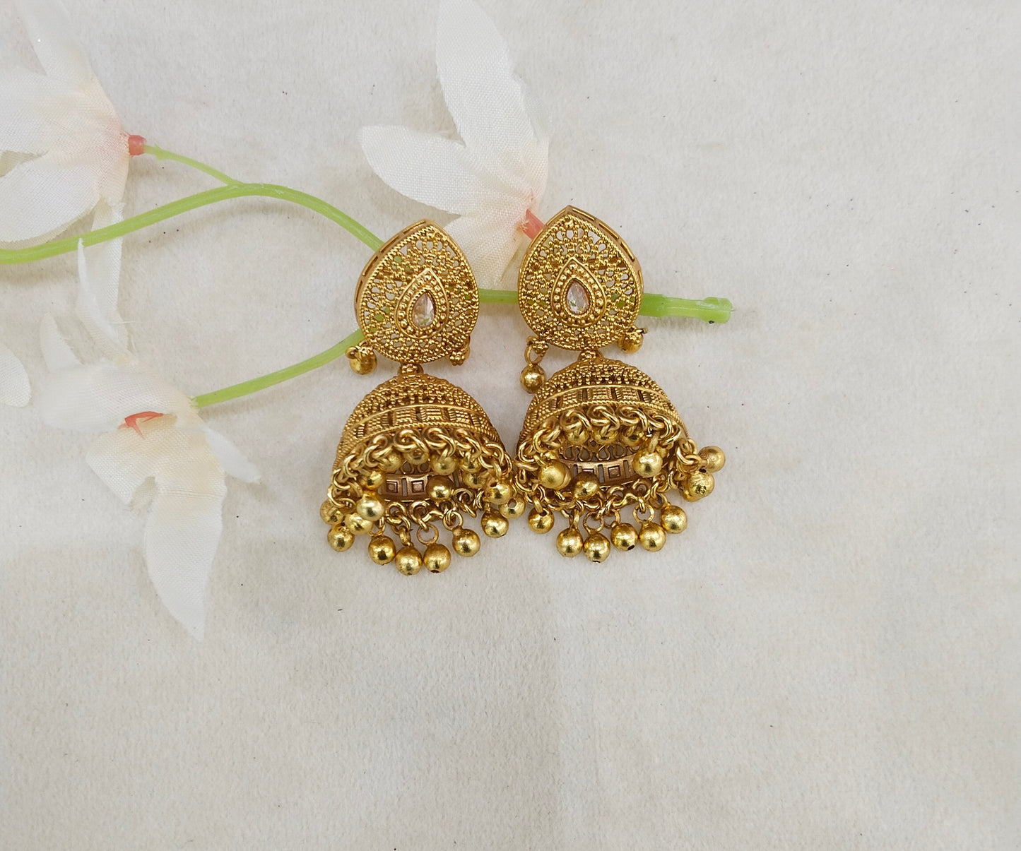 Gold Polki Jhumki Indian Dilnoor Bollywood Earrings