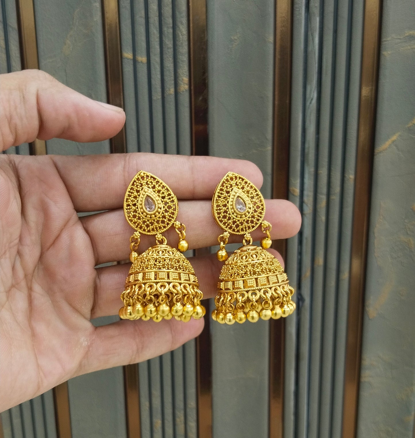 Gold Polki Jhumki Indian Dilnoor Bollywood Earrings