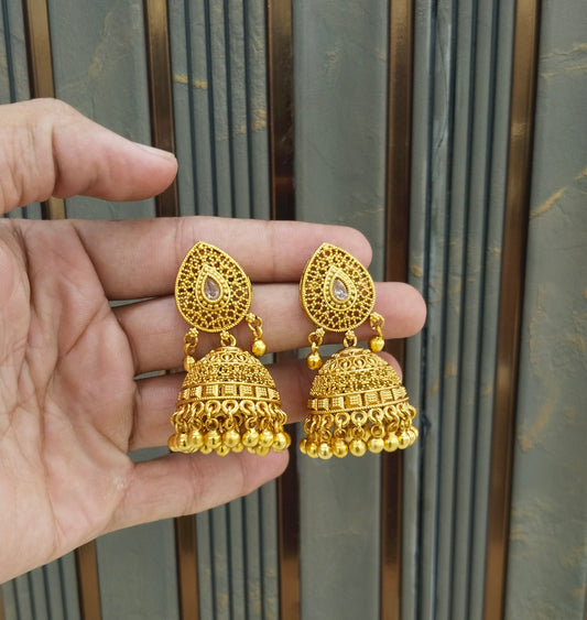 Gold Polki Jhumki Indian Dilnoor Bollywood Earrings
