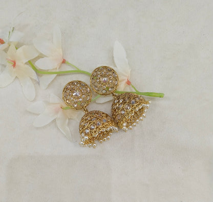 Gold Jhumki Indian Dilnoor Bollywood Earrings