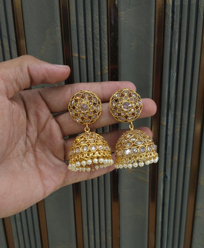 Gold Jhumki Indian Dilnoor Bollywood Earrings