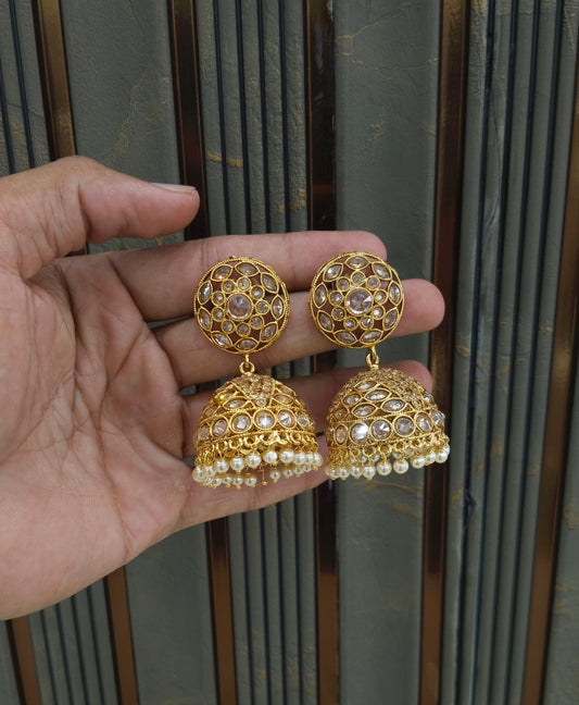 Gold Jhumki Indian Dilnoor Bollywood Earrings
