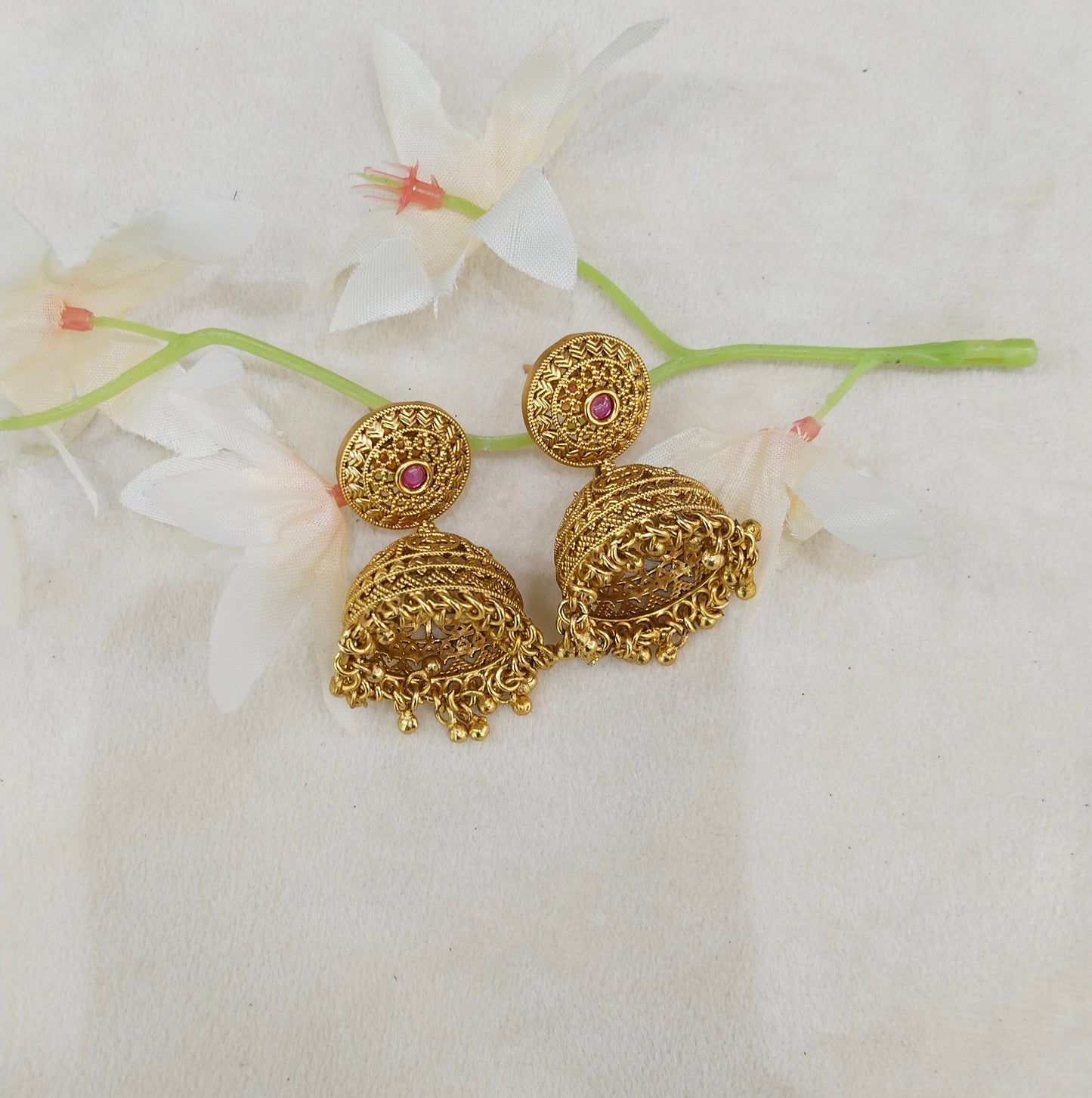 Gold Polki Jhumki Indian Dilnoor Bollywood Earrings