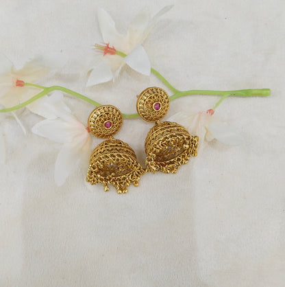Gold Polki Jhumki Indian Dilnoor Bollywood Earrings