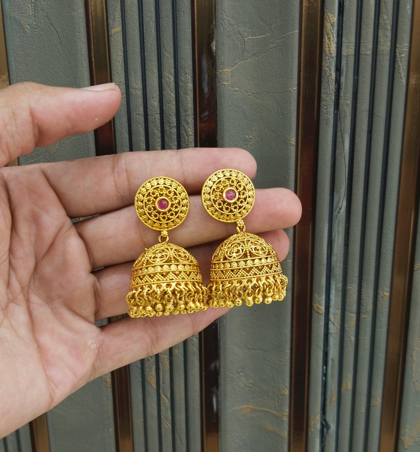Gold Polki Jhumki Indian Dilnoor Bollywood Earrings