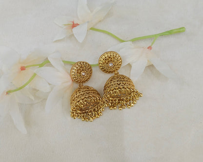 Gold Polki Jhumki Indian Dilnoor Bollywood Earrings