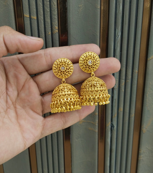 Gold Polki Jhumki Indian Dilnoor Bollywood Earrings