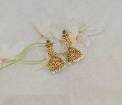 Gold Ruby Green Jhumki Indian Navneet Bollywood Earrings