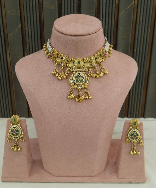 Gold Polki Ruby Sage Green Necklace Jewellery Jain Set