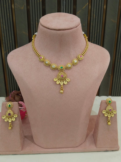 Gold Polki Ruby Green Necklace Jewellery Jain Set