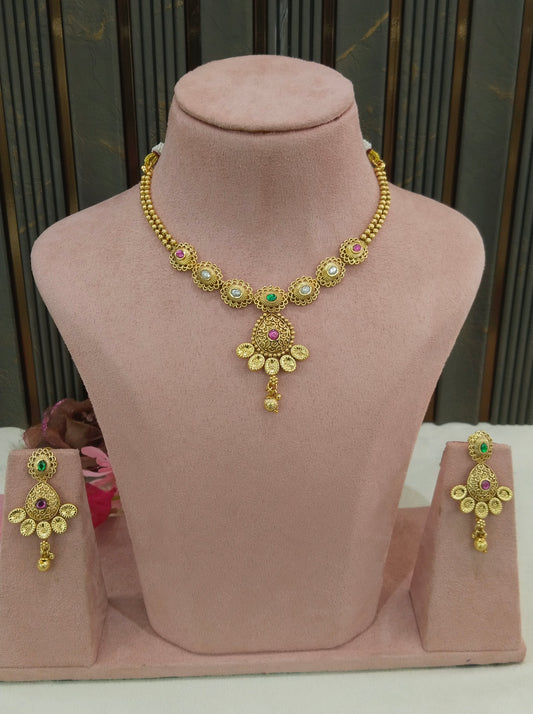 Gold Polki Ruby Green Necklace Jewellery Jain Set
