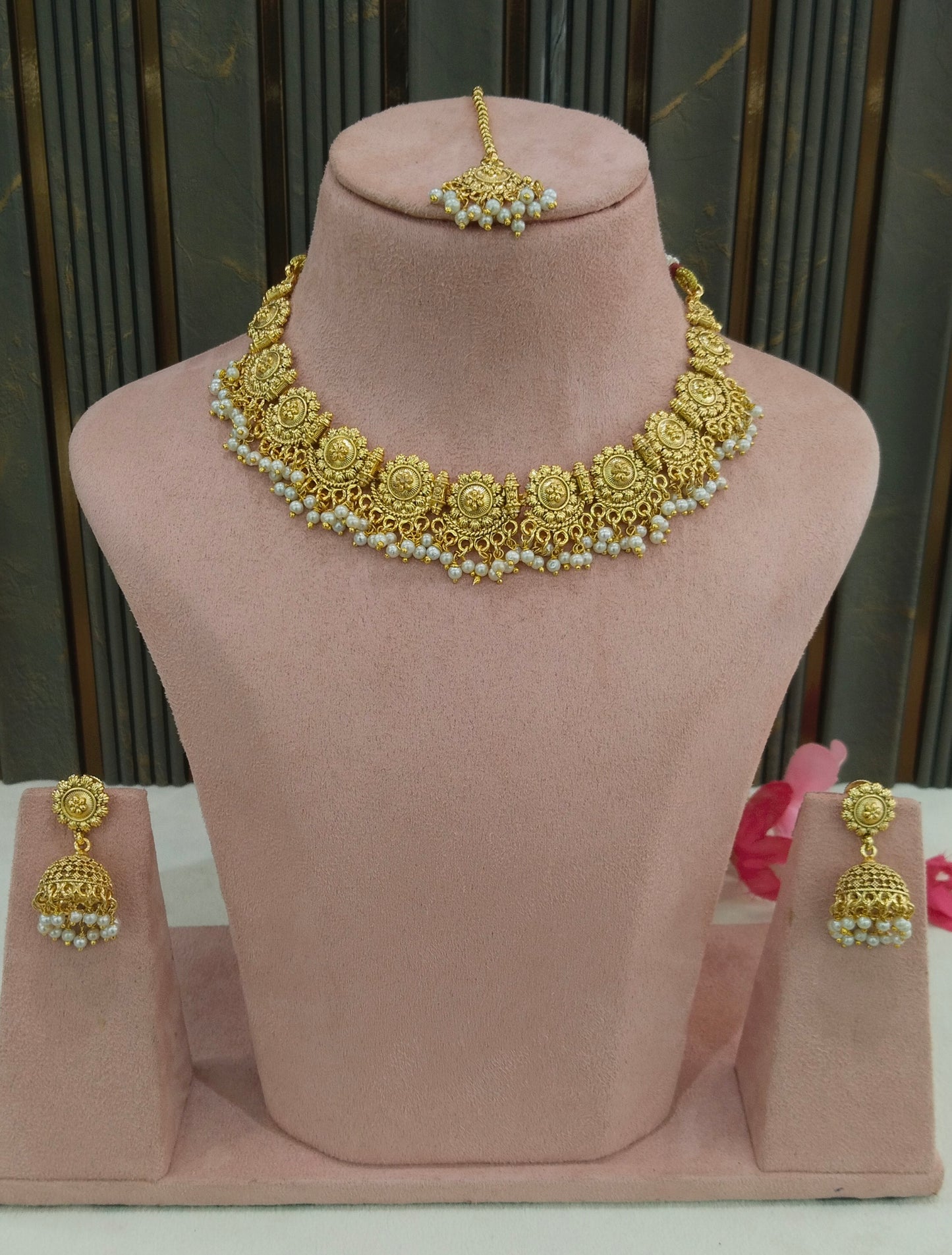 Gold Polki White Necklace Jewellery Jain Set