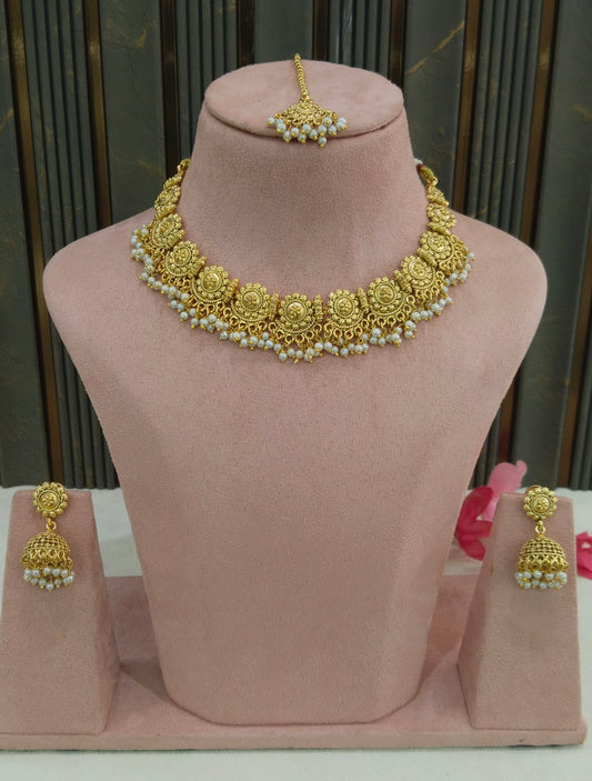 Gold Polki White Necklace Jewellery Jain Set