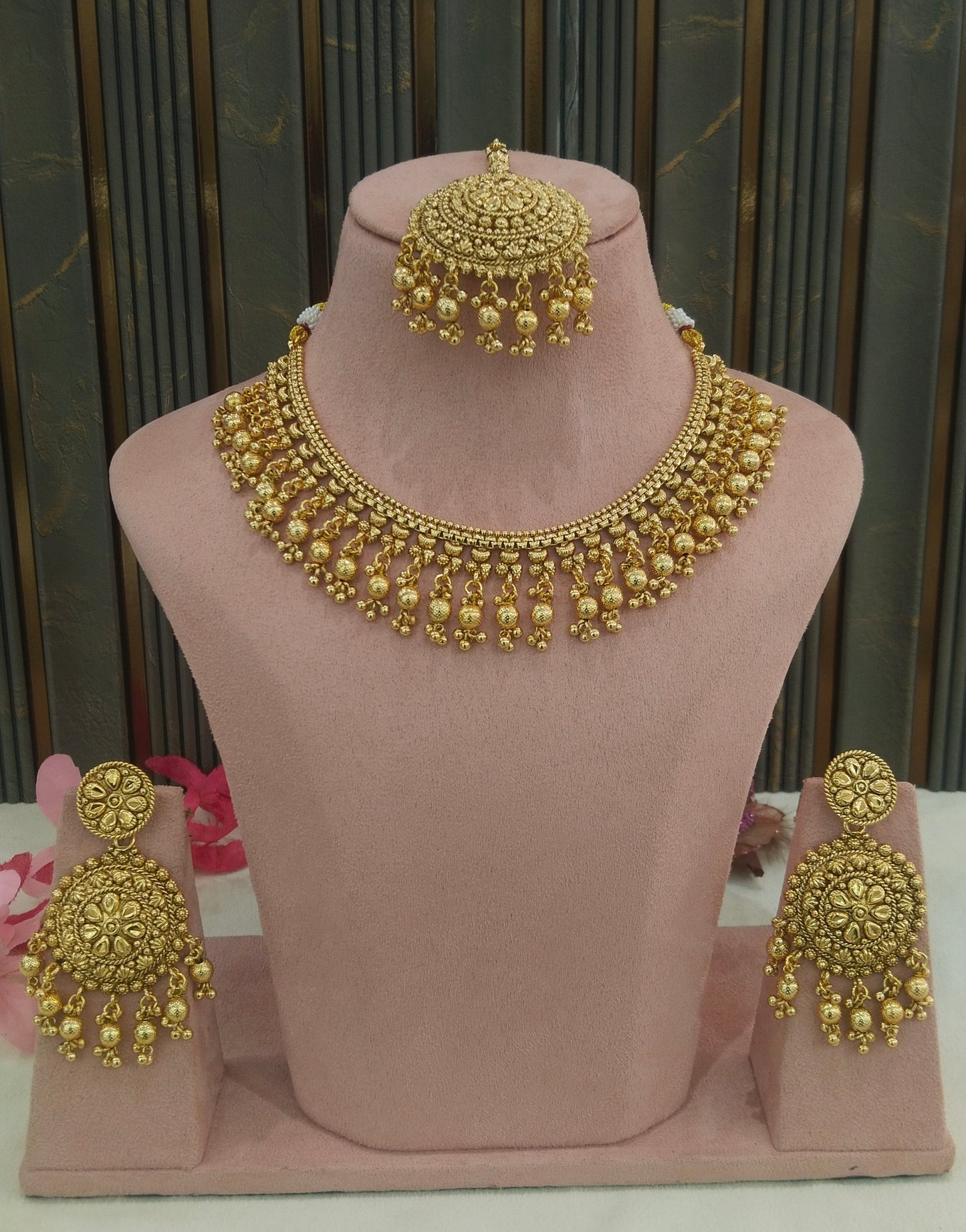 Gold Polki Punjabi Indian Nacklace Birpal set