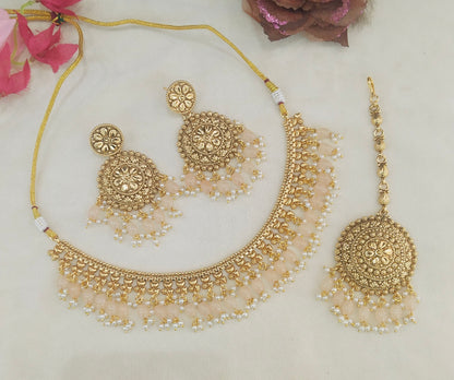 Peach Polki Punjabi Indian Nacklace Birpal set