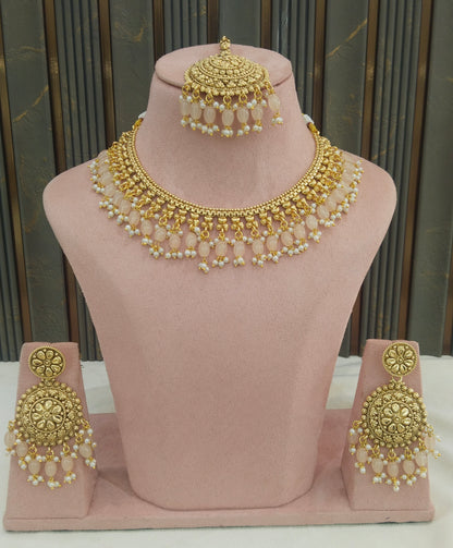 Peach Polki Punjabi Indian Nacklace Birpal set