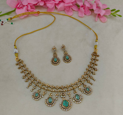 Antique Gold Mint CZ Necklace Indian Jewellery Pvita  Set