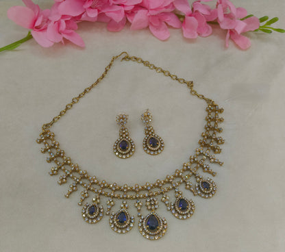 Antique Gold Purple CZ Necklace Indian Jewellery Pvita  Set
