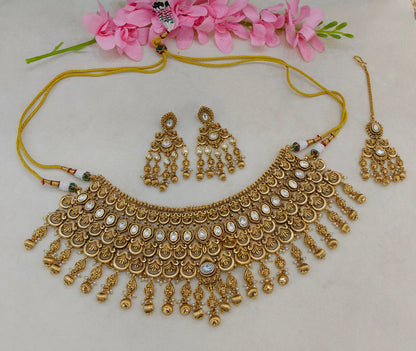 Gold Polki Kundan Indian Bridal Necklace Kang Set