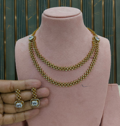 Antique Gold CZ Necklace Indian Jewellery Minori Set
