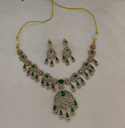 Antique Gold Green CZ Necklace Indian Jewellery Tyra Set