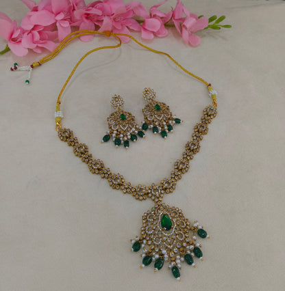 Antique Gold Green CZ Necklace Indian Jewellery Beth Set