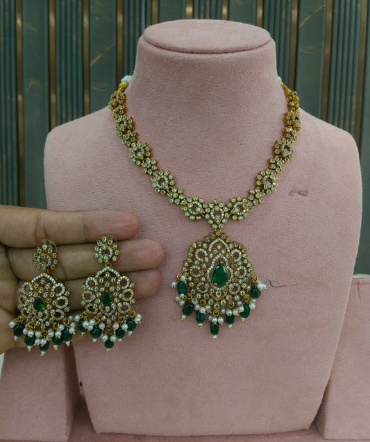 Antique Gold Green CZ Necklace Indian Jewellery Beth Set