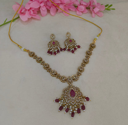 Antique Gold Ruby CZ Necklace Indian Jewellery Beth Set