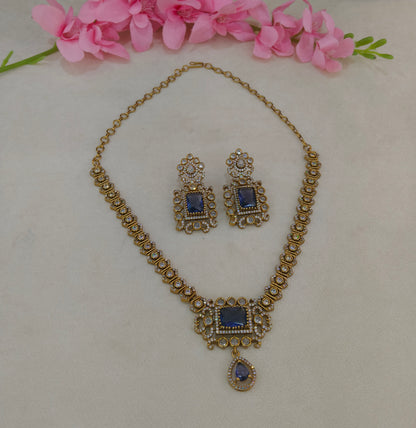 Antique Gold Purple CZ Necklace Indian Jewellery Jazi Set