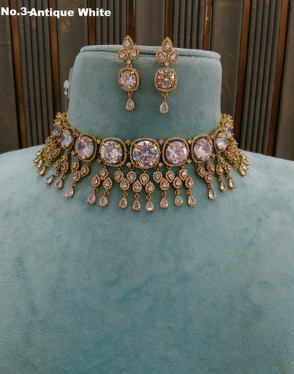 Antique White CZ Stone Choker Indian Jewellery Orika Set