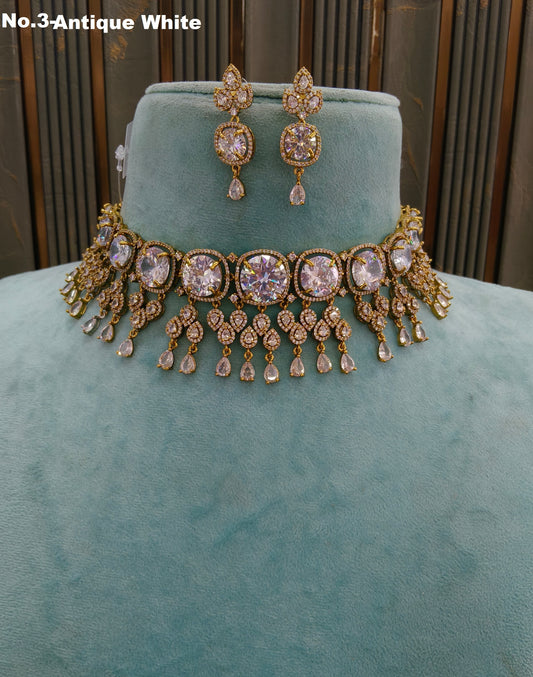 Antique White CZ Stone Choker Indian Jewellery Orika Set