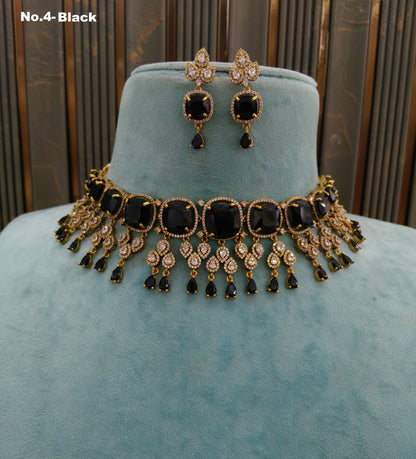 Antique Black CZ Stone Choker Indian Jewellery Orika Set