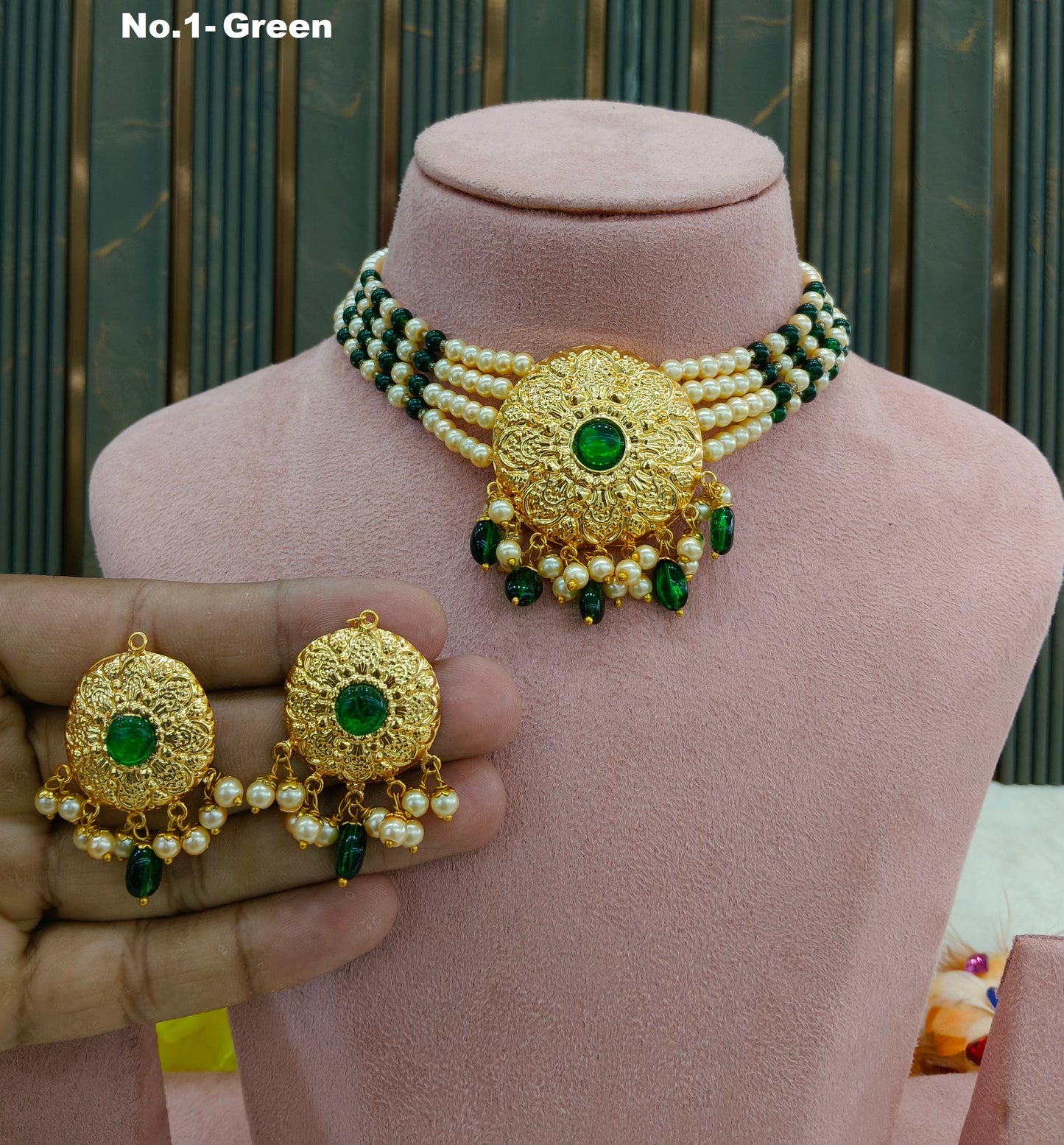 Gold Green Punjabi choker set/ Gold choker Jerry set