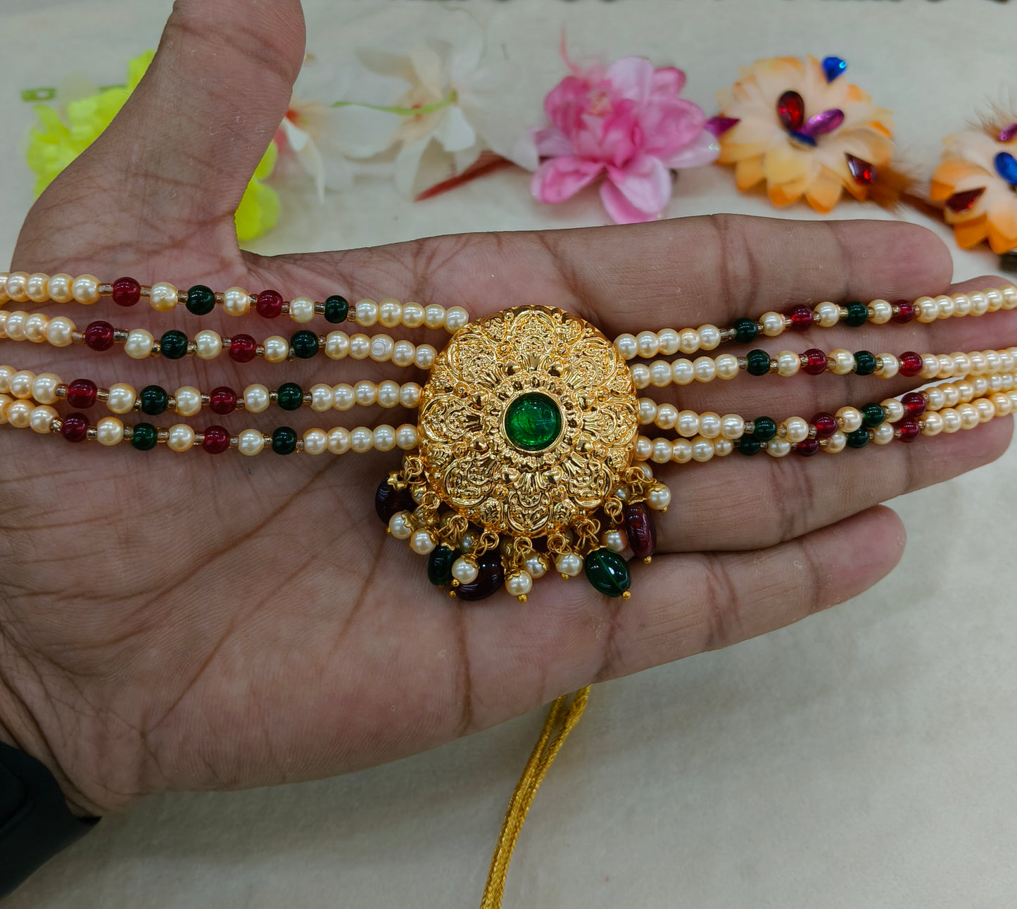 Gold Green Maroon Punjabi choker set/ Gold choker Jerry set