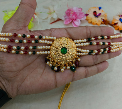 Gold Green Maroon Punjabi choker set/ Gold choker Jerry set