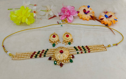 Gold Maroon Green Punjabi choker set/ Gold choker Jerry set