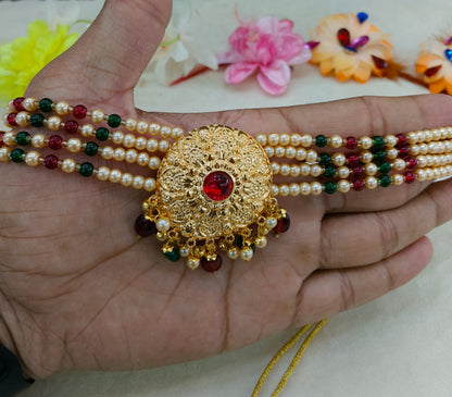 Gold Maroon Green Punjabi choker set/ Gold choker Jerry set