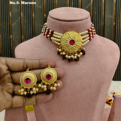 Gold Maroon Punjabi choker set/ Gold choker Jerry set