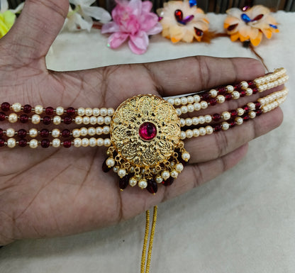 Gold Maroon Punjabi choker set/ Gold choker Jerry set