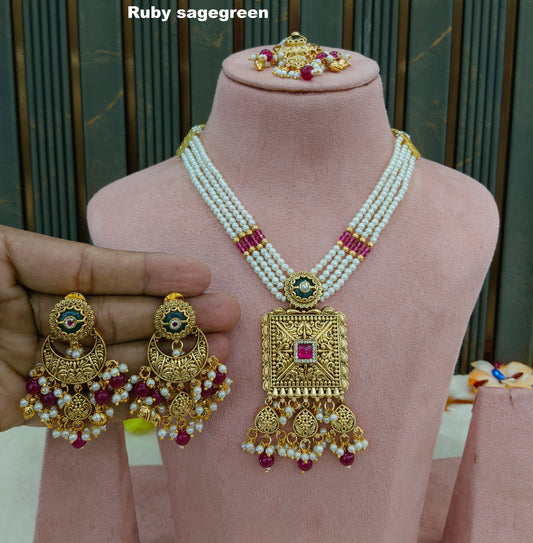 Gold Ruby Sage Green Punjabi Necklace Jewellery Erra Sets
