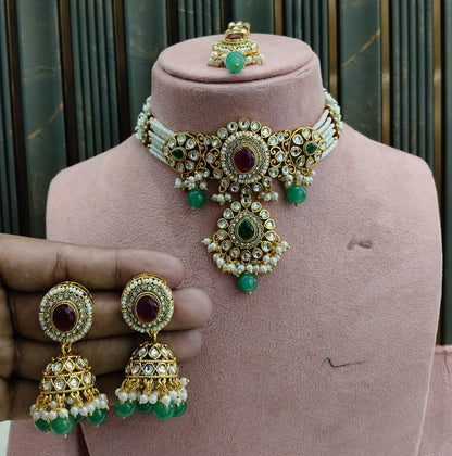 Ruby Sage Green Kundan Choker Jewellery Firoh Set