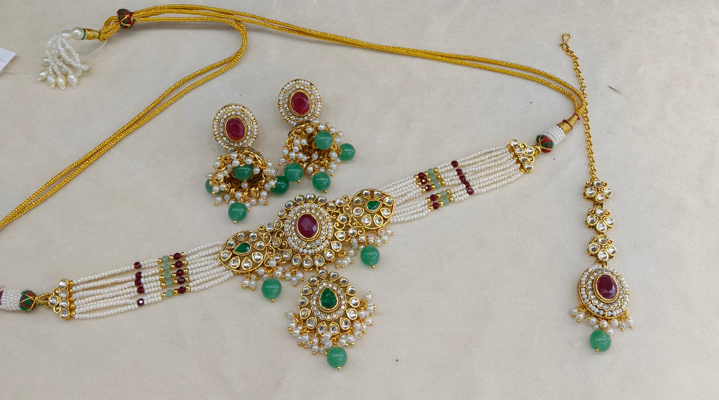 Ruby Sage Green Kundan Choker Jewellery Firoh Set